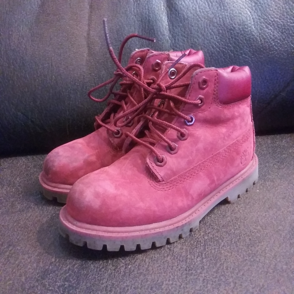 Timberland Classic Youth Kids Size 11 Shoes Red Leather Nubuck Boots waterproof